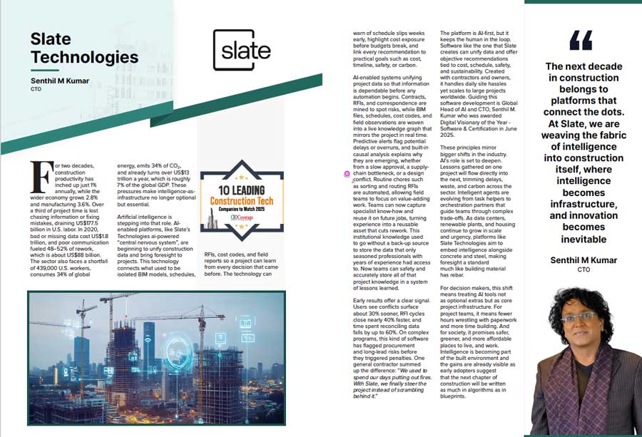 CIO Magazine features an article recognizing Slate Technology as one of 2025 leading construction technology companies to watch.