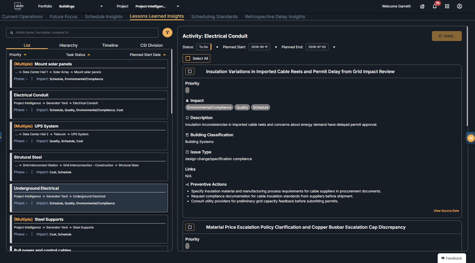 Project Intelligence Lessons Learned